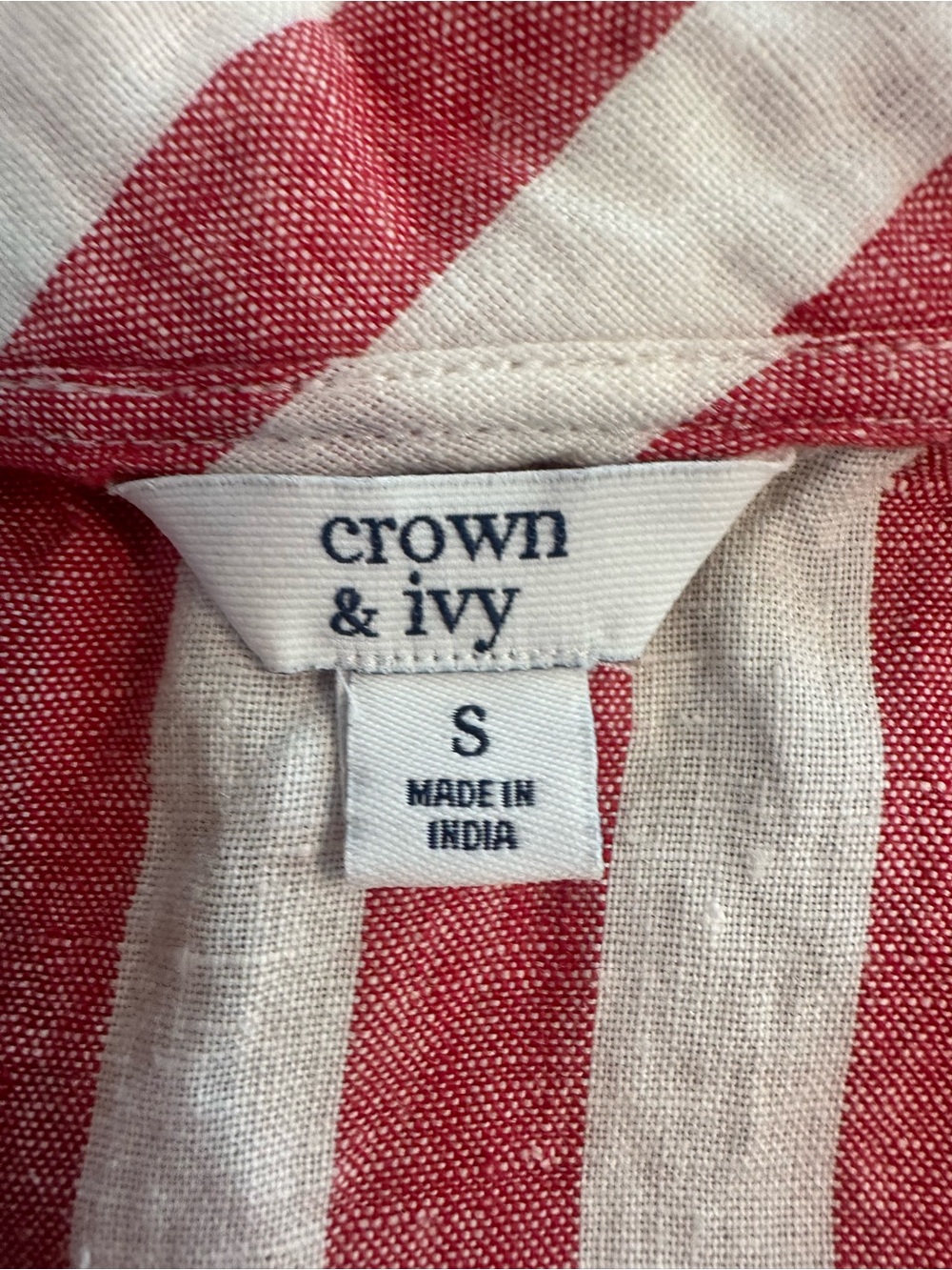 Crown & Ivy Sleeveless 100% Linen Top Womens Small Red and White Stripe - Preppy - Picture 3 of 4